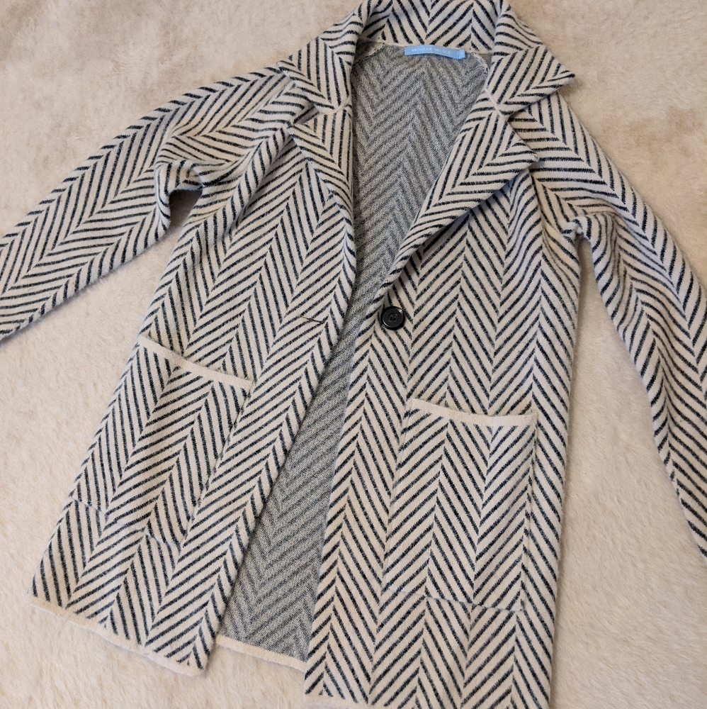 fluffy knit cardigan coat chevron stripe